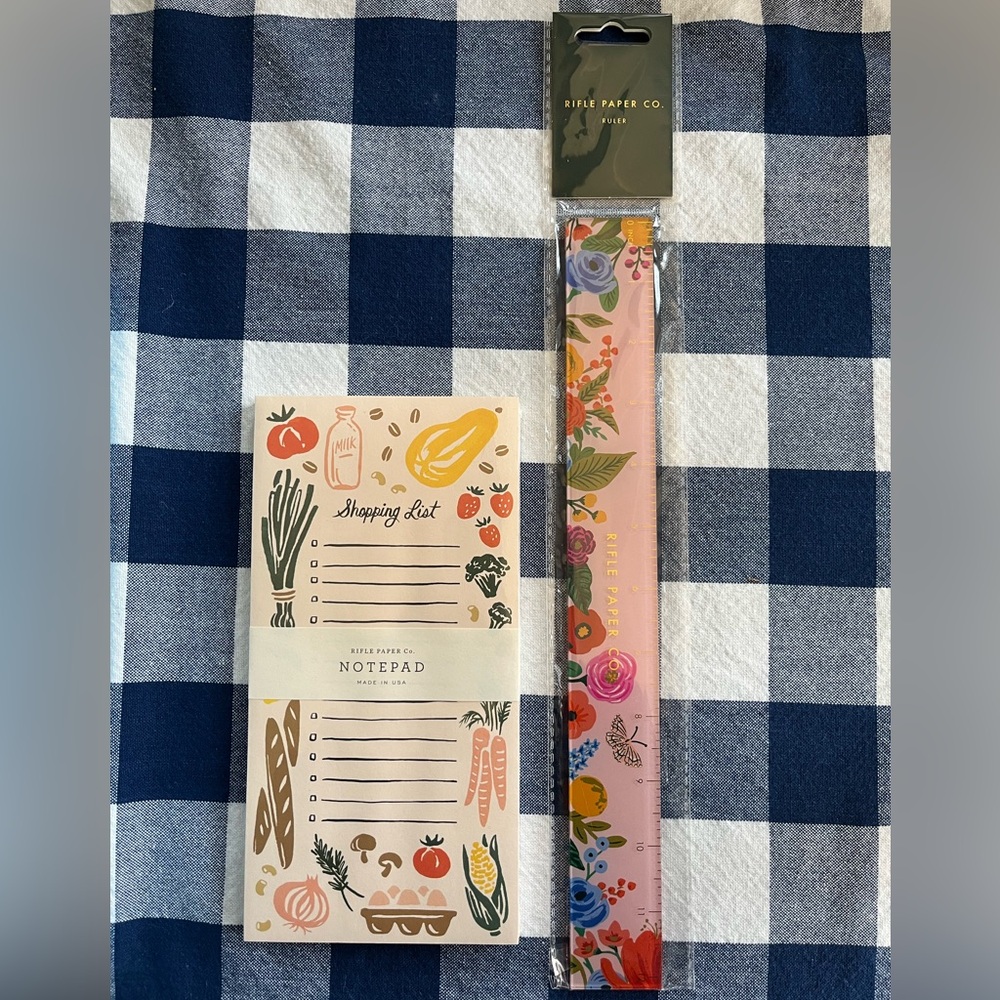 Rifle Paper Co. Shopping List Market Notepad and Garden Party Ruler Set NWT